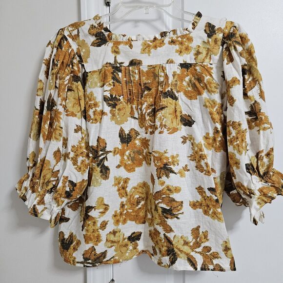 Rachel Roy Multicolor Floral Linen Blend Square Ruffle Neck Blouse Women's XS - Picture 11 of 11